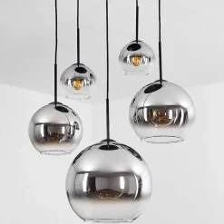 Suspension Verre 15 Cm, 20 Cm, 25 Cm, 30Cm Koyoto Chrome, Clair, Fume, 5 Lumieres