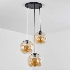Suspension Verre 25 Cm Koyoto Ambre, 3 Lumieres