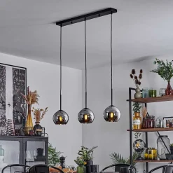 Suspension Verre 15 Cm Koyoto Chrome, Fume, 3 Lumieres