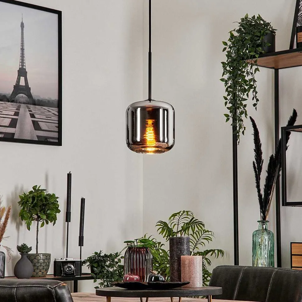 Suspension Verre 15 Cm Lauden Chrome, Fume, 1 Lumiere