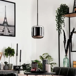 Suspension Verre 15 Cm Lauden Chrome, Fume, 1 Lumiere