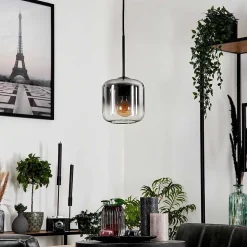 Suspension Verre 15 Cm Lauden Clair, Fume, 1 Lumiere