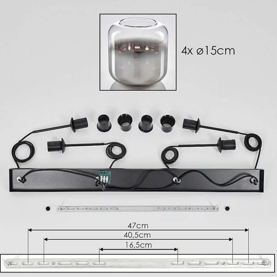 Suspension Verre 15 Cm Lauden Clair, Fume, 4 Lumieres