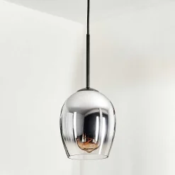 Suspension Verre 15Cm Vevino Chrome, Clair, Fume, 1 Lumiere
