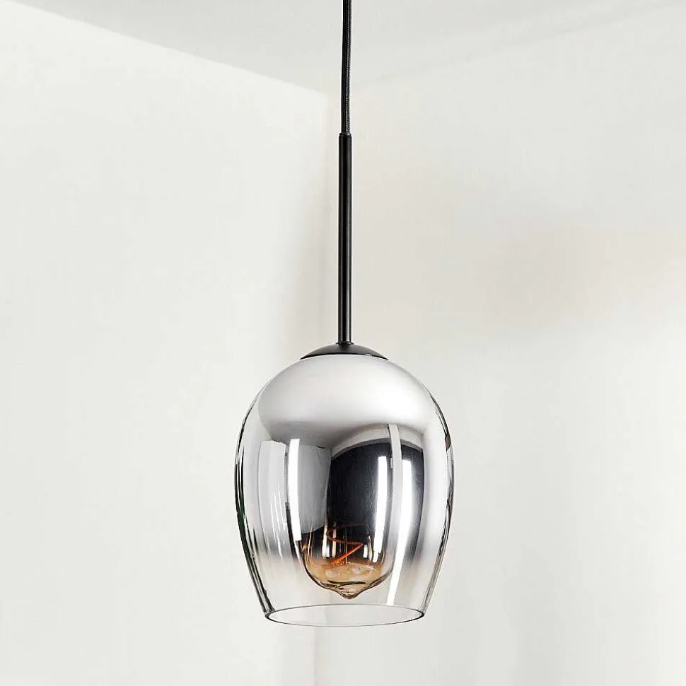 Suspension Verre 15Cm Vevino Chrome, Clair, Fume, 1 Lumiere