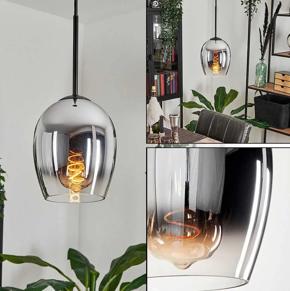 Suspension Verre 15Cm Vevino Chrome, Clair, Fume, 1 Lumiere