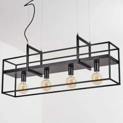 Suspension Victorine Chrome, Noir, 4 Lumieres