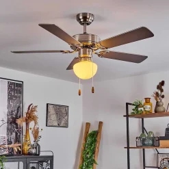 Ventilateur De Plafond Apiao Brun, Couleur Bois, Argente, 1 Lumiere