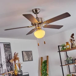Ventilateur De Plafond Apiao Brun, Couleur Bois, Argente, 1 Lumiere
