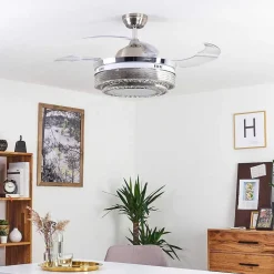 Ventilateur De Plafond Bendigo Led Nickel Mat, Transparent, 1 Lumiere