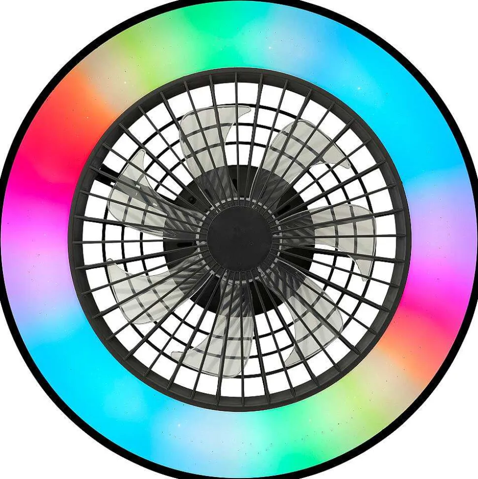 Ventilateur De Plafond Brilliant Mazzaro Led Noir, 1 Lumiere, Telecommandes, Changeur De Couleurs