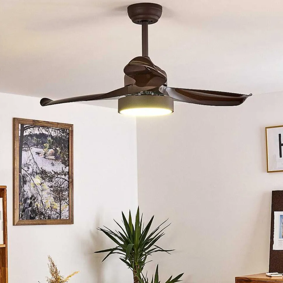 Ventilateur De Plafond Doha Led Brun, 1 Lumiere, Telecommandes