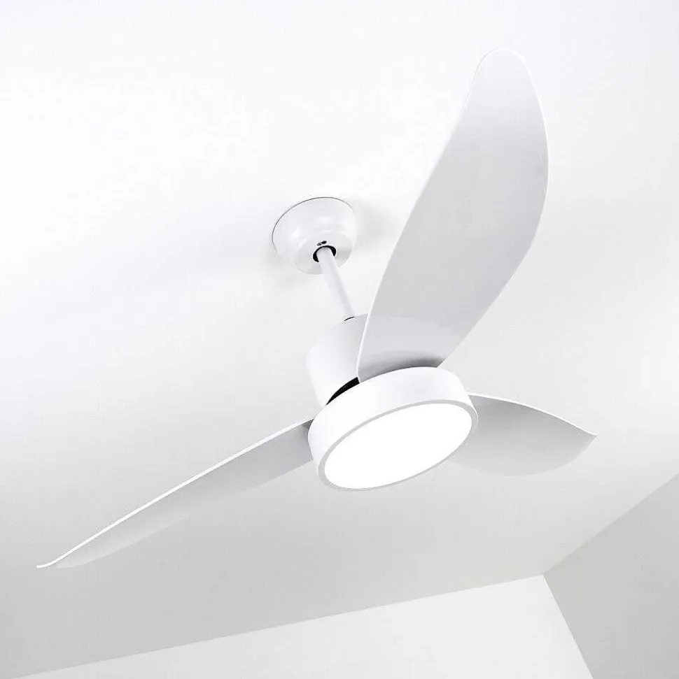 Ventilateur De Plafond Doha Led Blanc, 1 Lumiere, Telecommandes