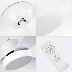 Ventilateur De Plafond Doha Led Blanc, 1 Lumiere, Telecommandes