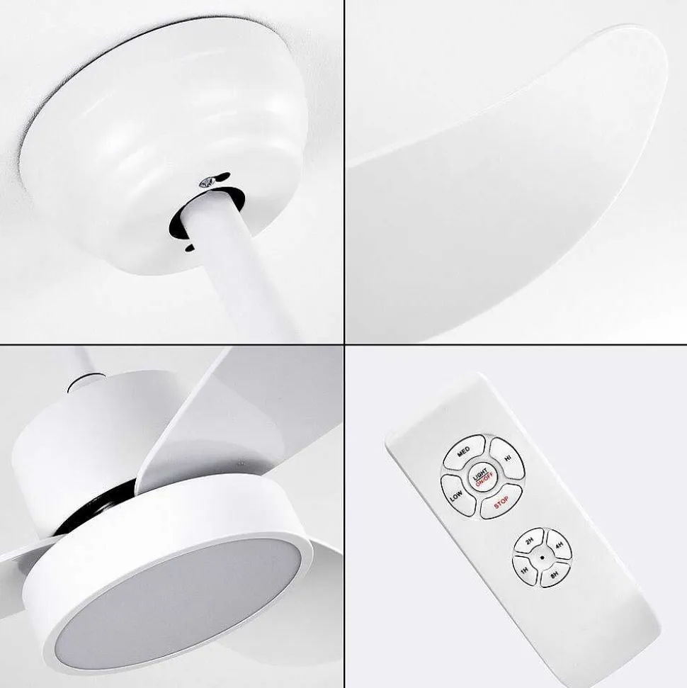 Ventilateur De Plafond Doha Led Blanc, 1 Lumiere, Telecommandes