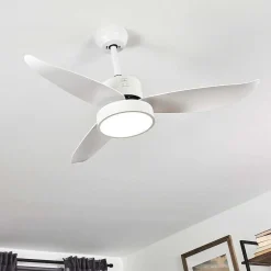Ventilateur De Plafond Doha Led Blanc, 1 Lumiere, Telecommandes