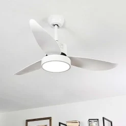 Ventilateur De Plafond Doha Led Blanc, 1 Lumiere, Telecommandes