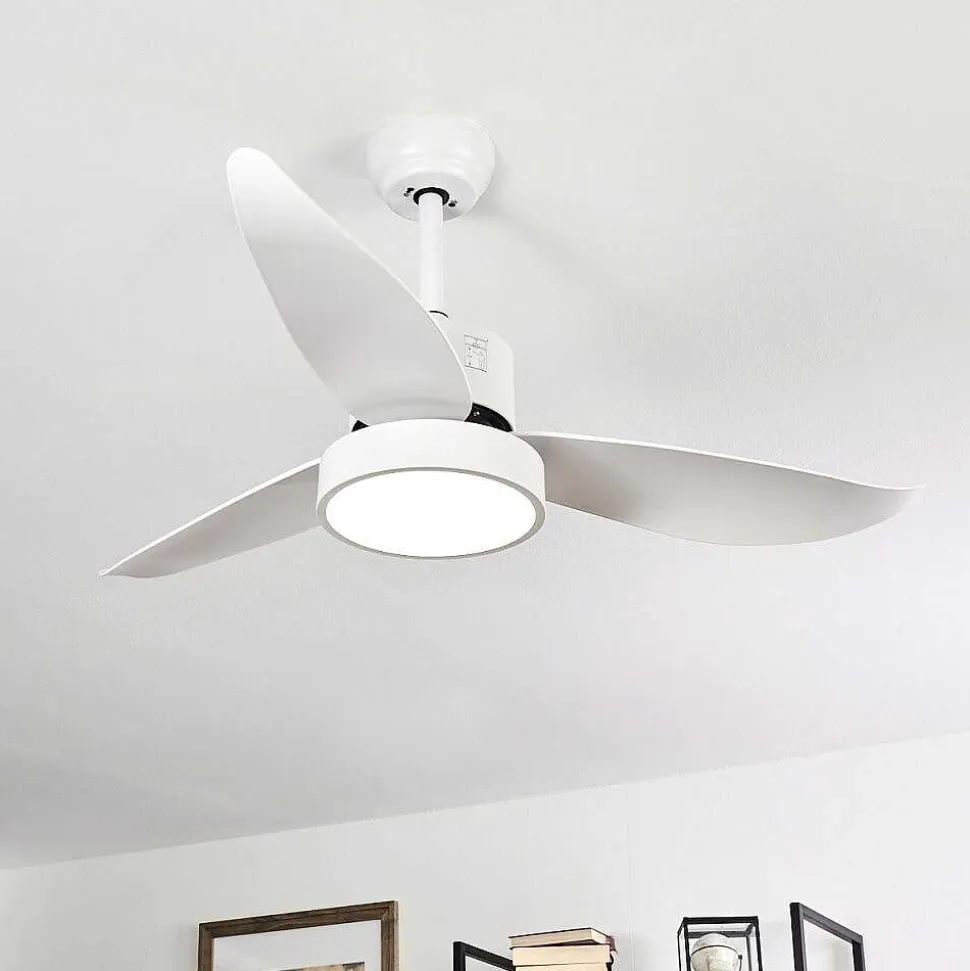 Ventilateur De Plafond Doha Led Blanc, 1 Lumiere, Telecommandes