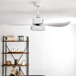 Ventilateur De Plafond Doha Led Blanc, 1 Lumiere, Telecommandes