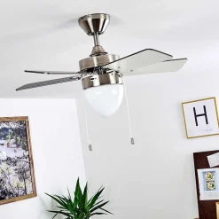 Ventilateur De Plafond Ellmau Chrome, Gris, Blanc, 1 Lumiere