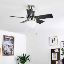 Ventilateur De Plafond Ellmau Chrome, Gris, Blanc, 1 Lumiere