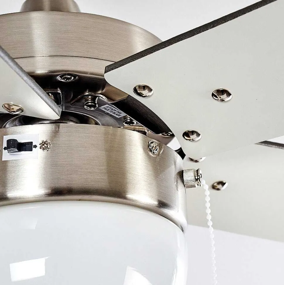 Ventilateur De Plafond Ellmau Chrome, Gris, Blanc, 1 Lumiere