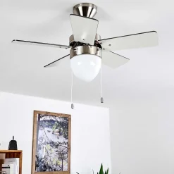Ventilateur De Plafond Ellmau Chrome, Gris, Blanc, 1 Lumiere