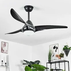 Ventilateur De Plafond Malloa Led Noir, 1 Lumiere, Telecommandes