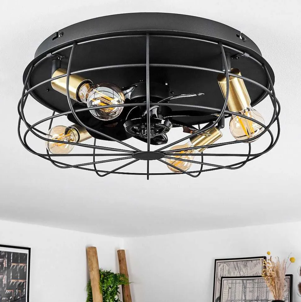 Ventilateur De Plafond Moscavide Laiton, Noir, 4 Lumieres, Telecommandes