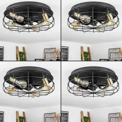 Ventilateur De Plafond Moscavide Laiton, Noir, 4 Lumieres, Telecommandes