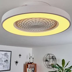 Ventilateur De Plafond Penon Led Blanc, 1 Lumiere, Telecommandes