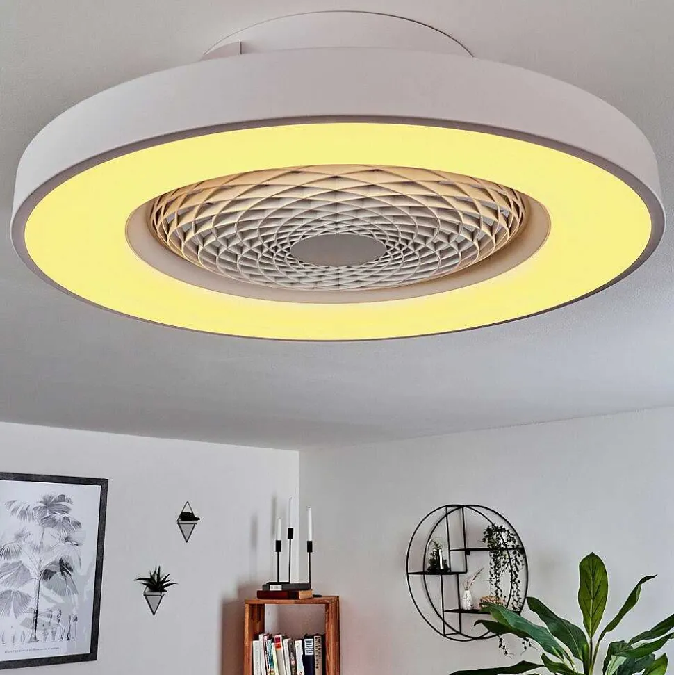 Ventilateur De Plafond Penon Led Blanc, 1 Lumiere, Telecommandes