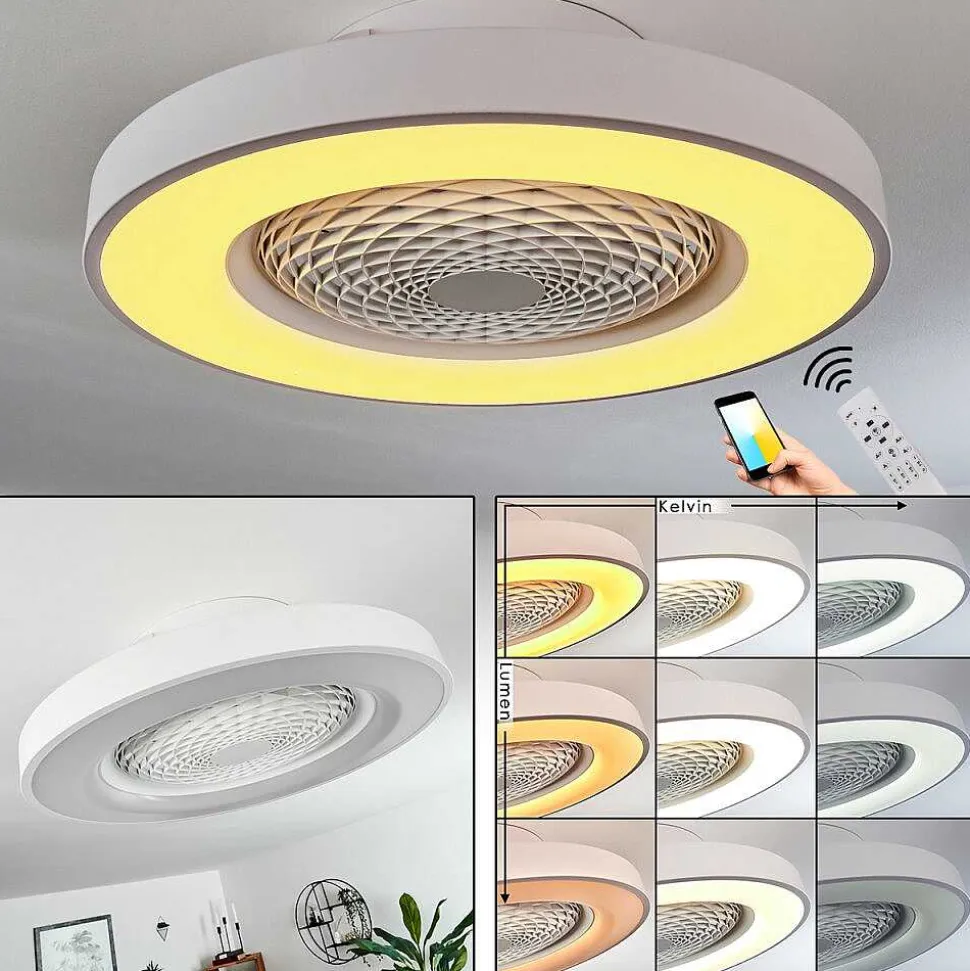 Ventilateur De Plafond Penon Led Blanc, 1 Lumiere, Telecommandes