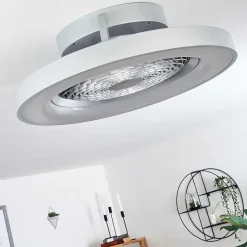 Ventilateur De Plafond Penon Led Argente, 1 Lumiere, Telecommandes