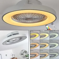 Ventilateur De Plafond Penon Led Argente, 1 Lumiere, Telecommandes