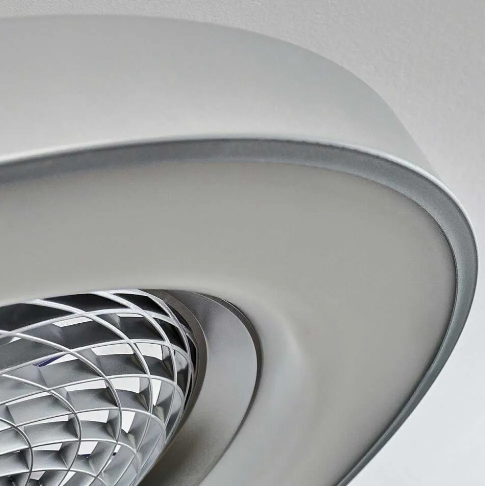 Ventilateur De Plafond Penon Led Argente, 1 Lumiere, Telecommandes