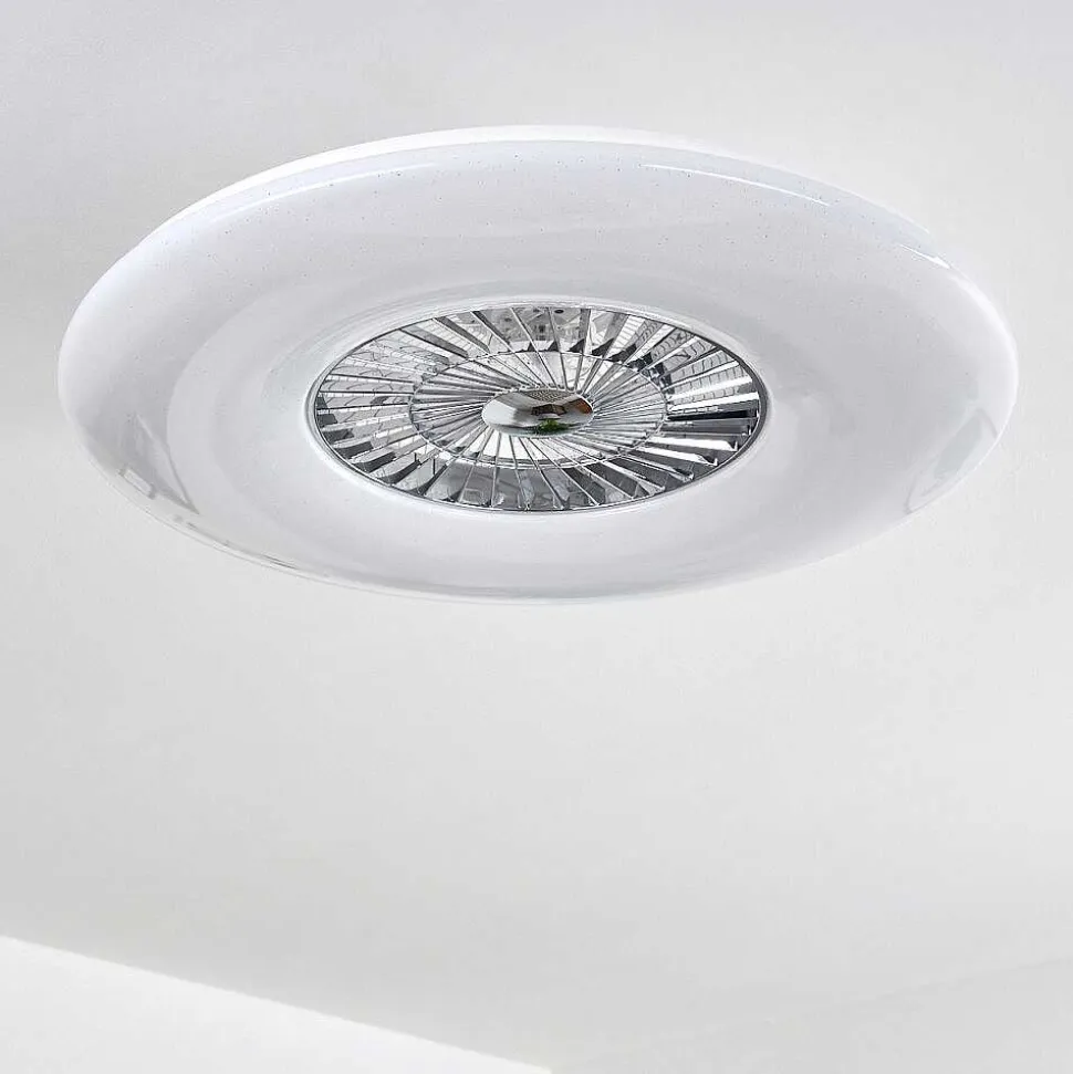 Ventilateur De Plafond Petrovac Led Chrome, Blanc, 1 Lumiere, Telecommandes