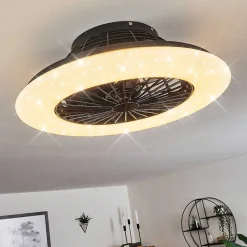 Ventilateur De Plafond Piraeus Led Noir, 1 Lumiere, Telecommandes