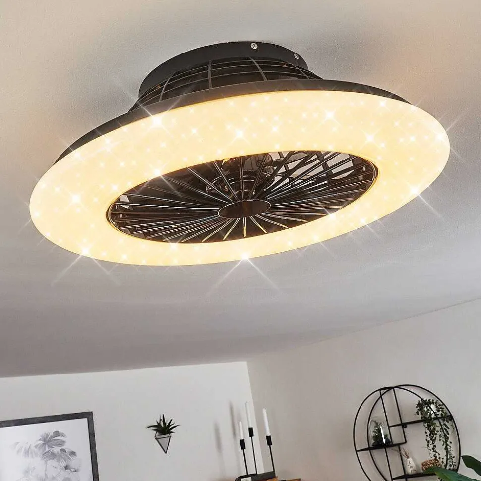 Ventilateur De Plafond Piraeus Led Noir, 1 Lumiere, Telecommandes