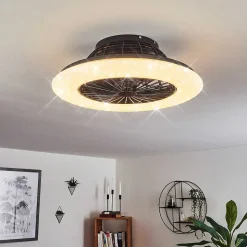 Ventilateur De Plafond Piraeus Led Noir, 1 Lumiere, Telecommandes