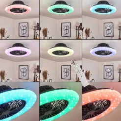 Ventilateur De Plafond Pireaus Led Noir, 1 Lumiere, Telecommandes, Changeur De Couleurs