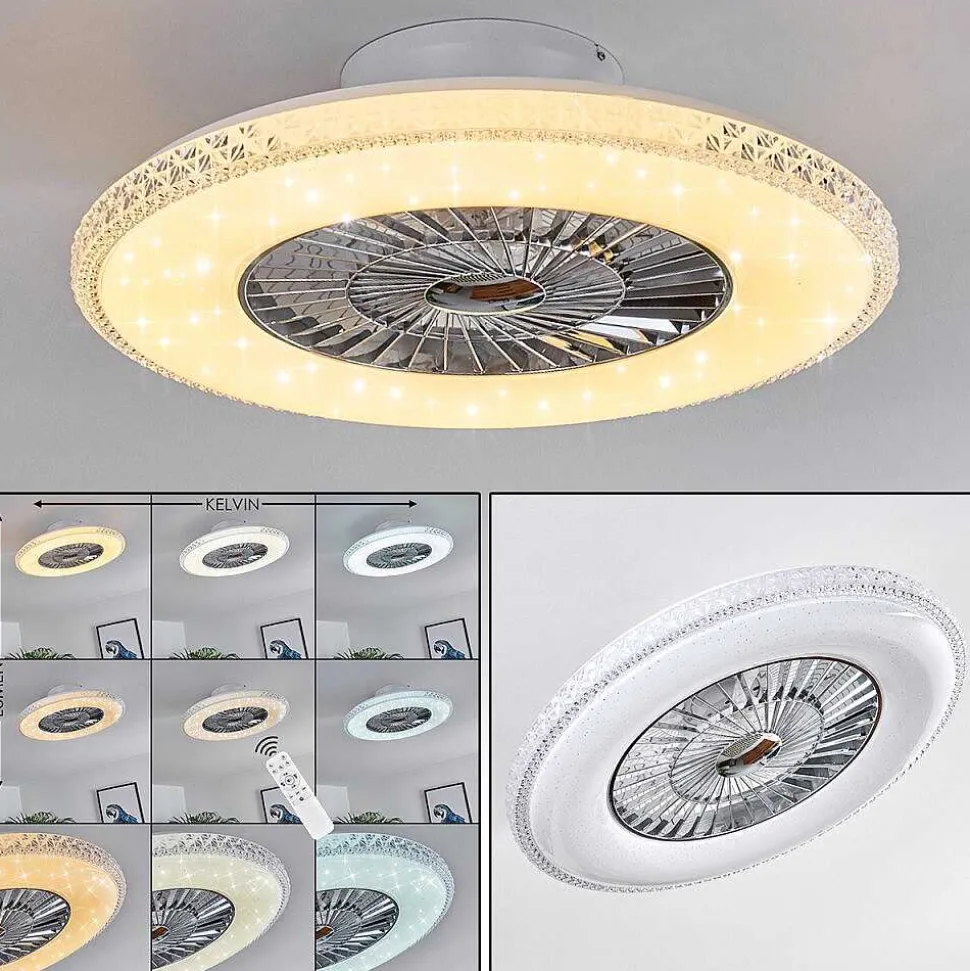 Ventilateur De Plafond Piacenza Led Chrome, Blanc, 1 Lumiere, Telecommandes