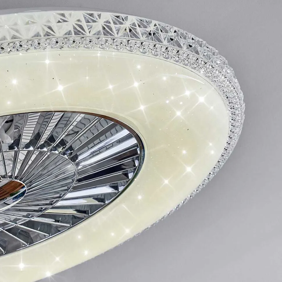 Ventilateur De Plafond Piacenza Led Chrome, Blanc, 1 Lumiere, Telecommandes