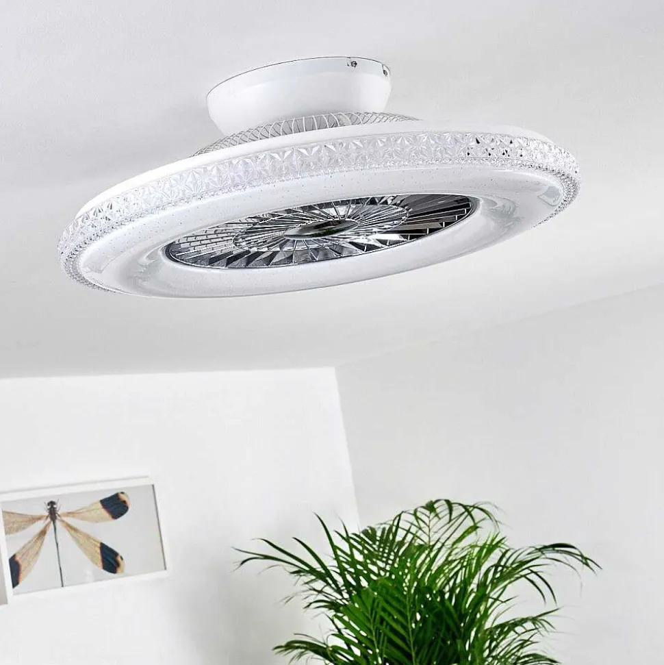Ventilateur De Plafond Piacenza Led Chrome, Blanc, 1 Lumiere, Telecommandes