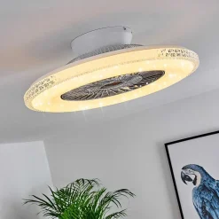 Ventilateur De Plafond Piacenza Led Chrome, Blanc, 1 Lumiere, Telecommandes