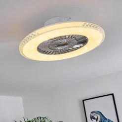 Ventilateur De Plafond Piacenza Led Chrome, Blanc, 1 Lumiere, Telecommandes