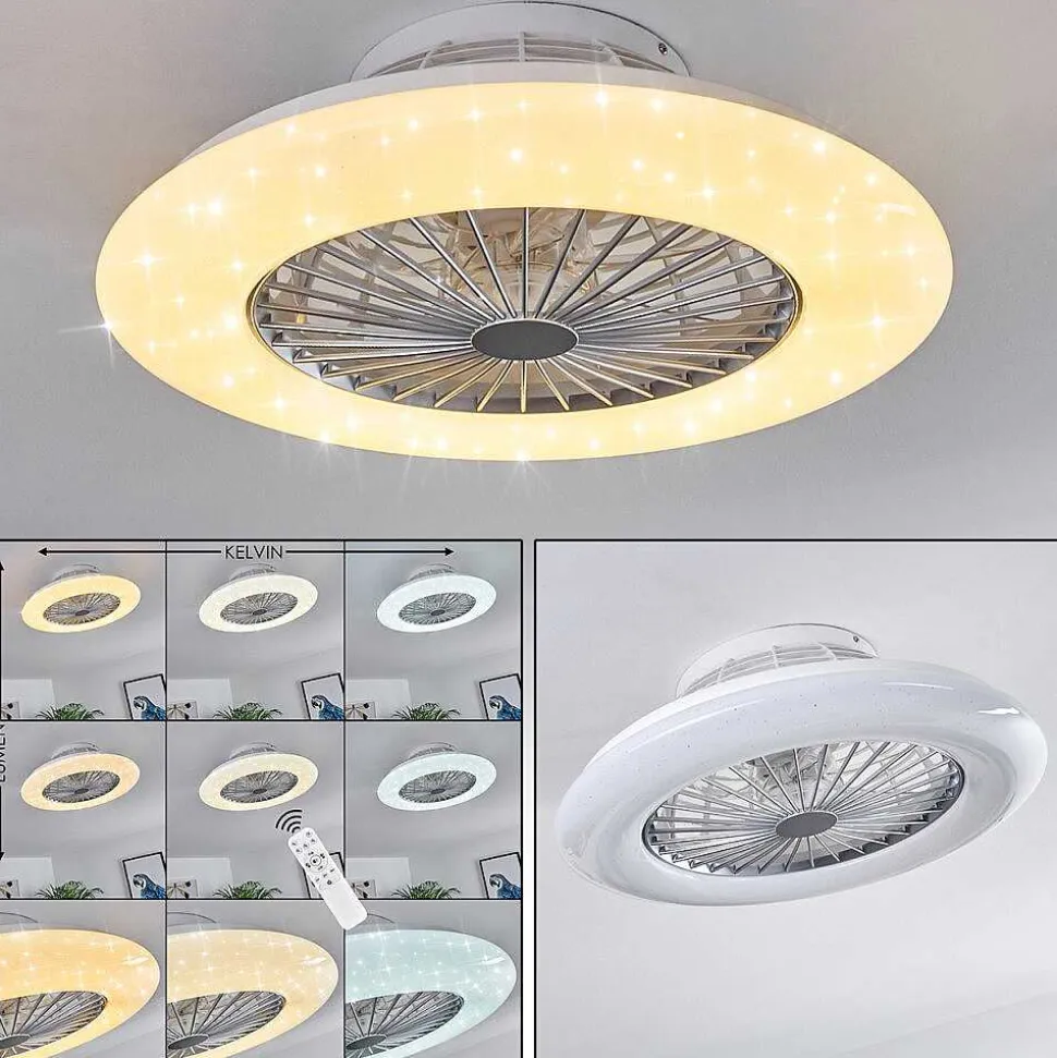 Ventilateur De Plafond Piraeus Led Titane, Blanc, 1 Lumiere, Telecommandes