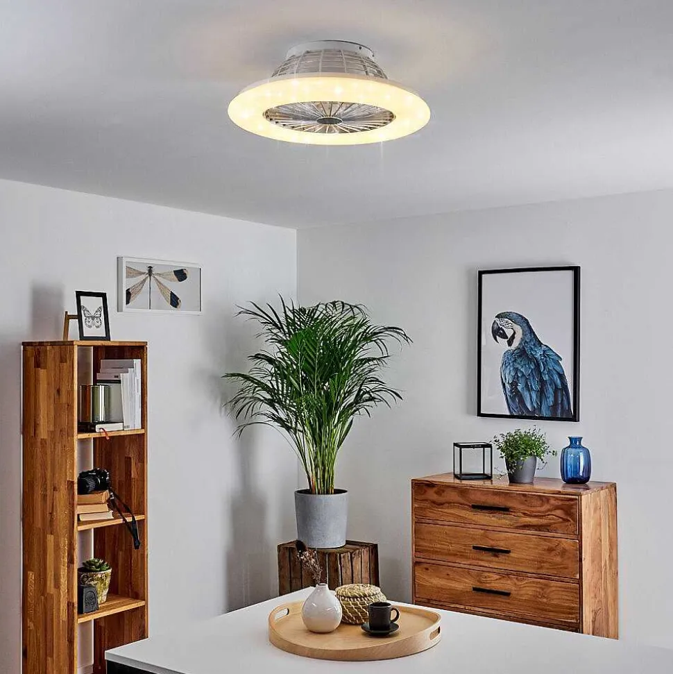 Ventilateur De Plafond Piraeus Led Titane, Blanc, 1 Lumiere, Telecommandes