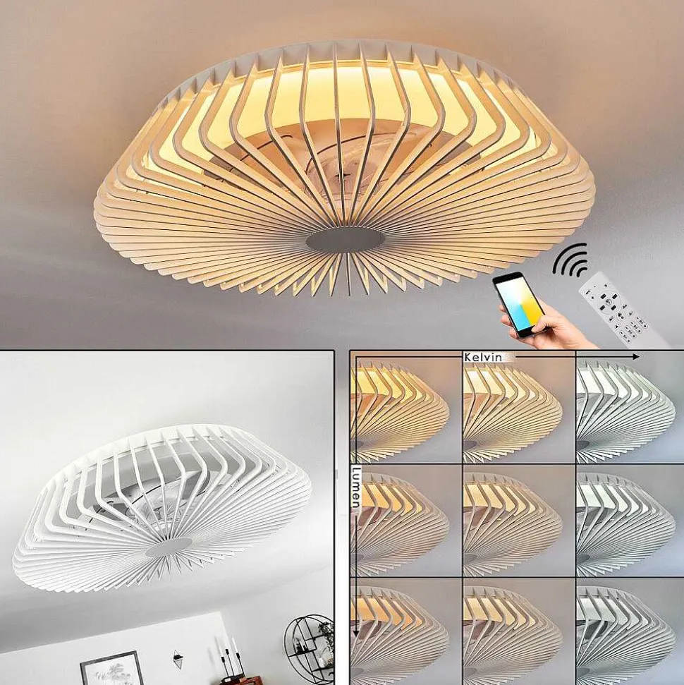 Ventilateur De Plafond Rivarotta Led Blanc, 1 Lumiere, Telecommandes