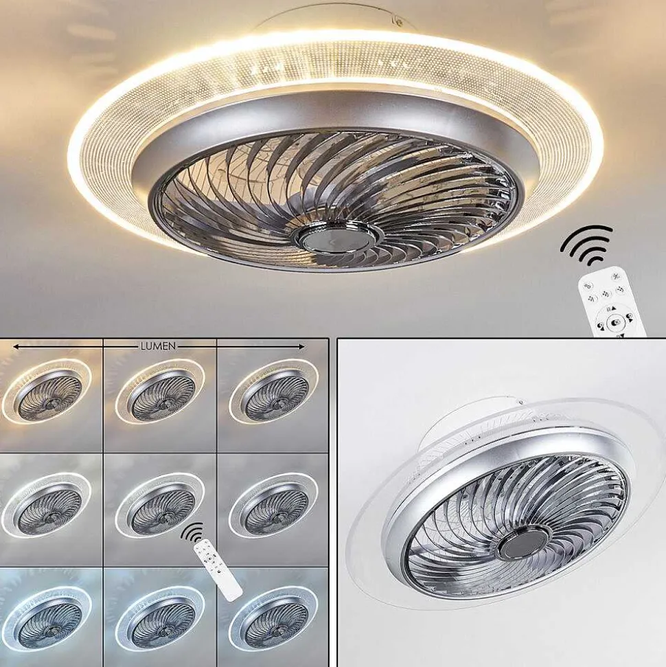 Ventilateur De Plafond Tamworth Led Argente, Transparent, 1 Lumiere, Telecommandes